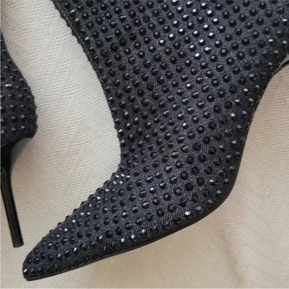 ZARA POINTED TOE RHINESTONE HEELED KNEE HIGH BOOTS - Picture 8 of 9